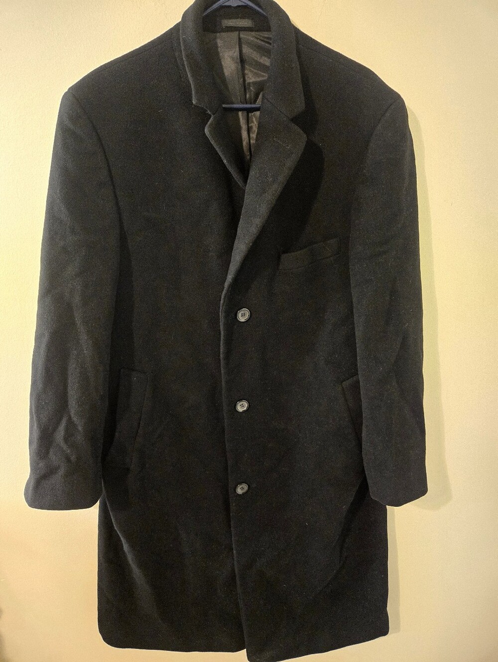 Ralph Lauren Men’s 42L Black 100% Wool Overcoat Top Coat Long Jacket